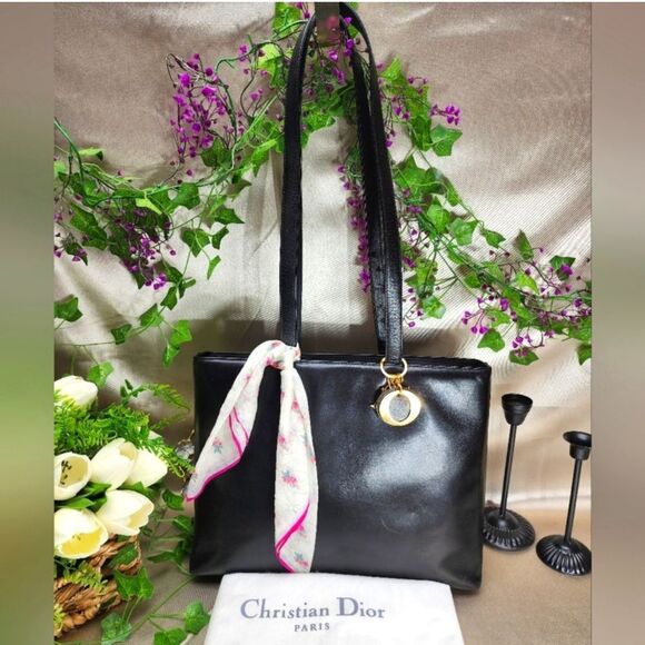 Authentic Christian Dior Cannage Tote Black w/ Authentic Dior Scarf & Dust Bag - Picture 1 of 17